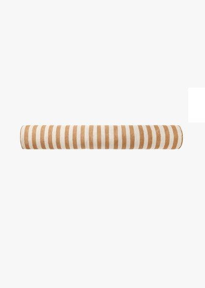 Striped cylindrical object on a white background
