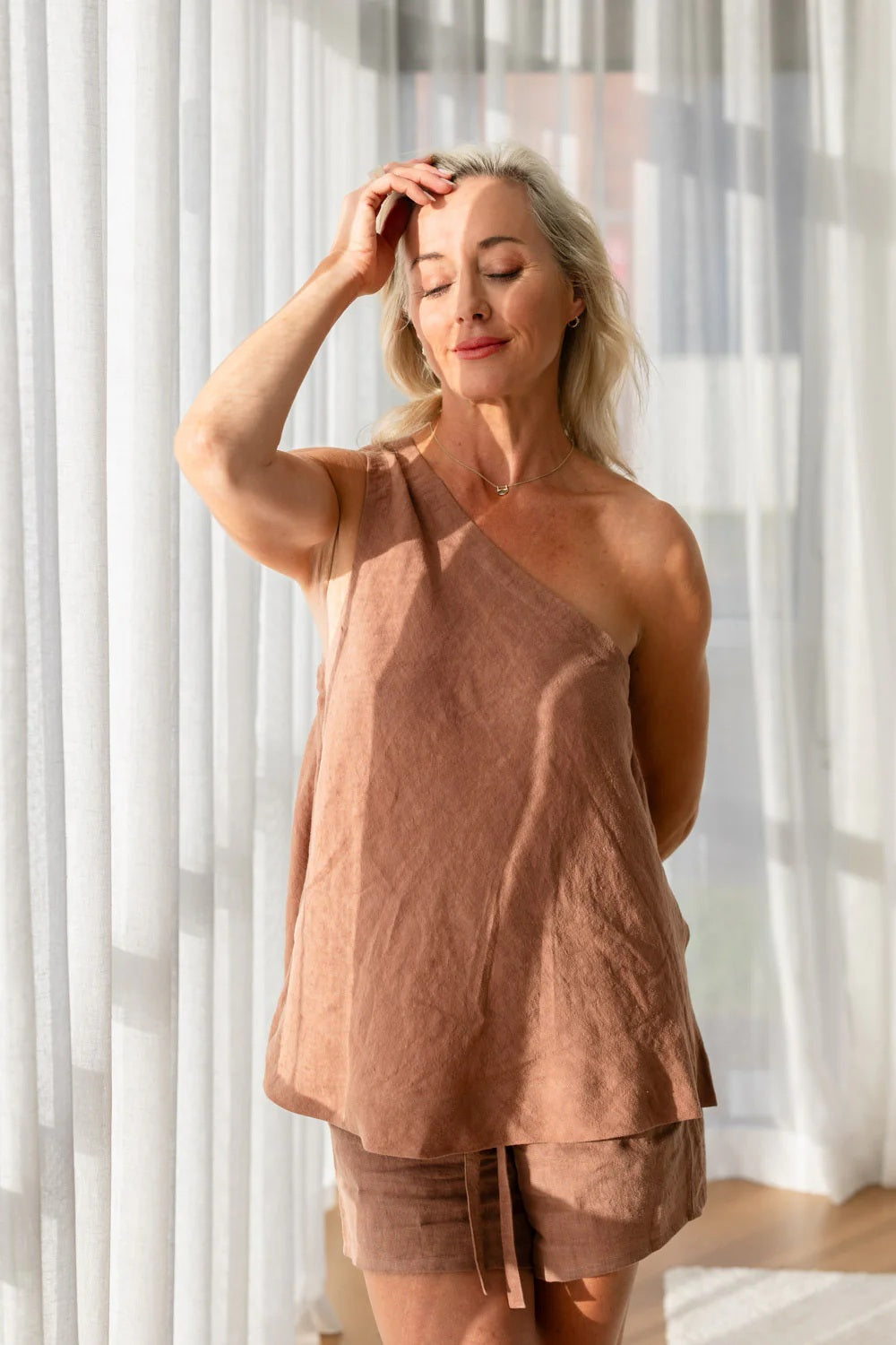 Linen One Shoulder Top – Clay