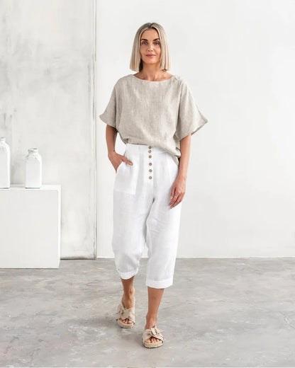 Oversized Linen T-Shirt - Natural
