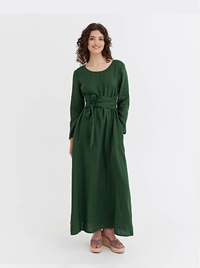 Florence Linen Dress - Deep Green