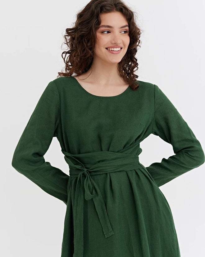 Florence Linen Dress - Deep Green