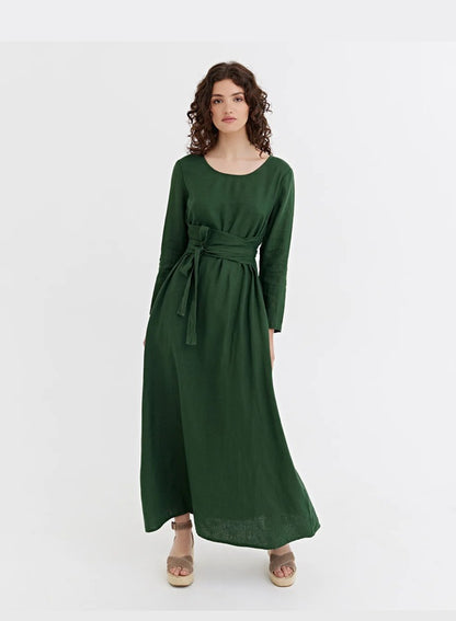 Florence Linen Dress - Deep Green