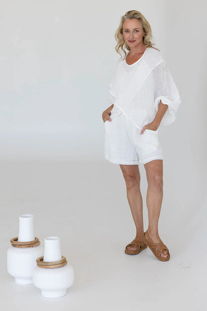 Gauze Linen Shorts | White