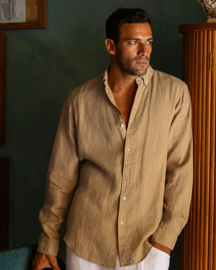 Mens Classic Linen shirt - Wheat