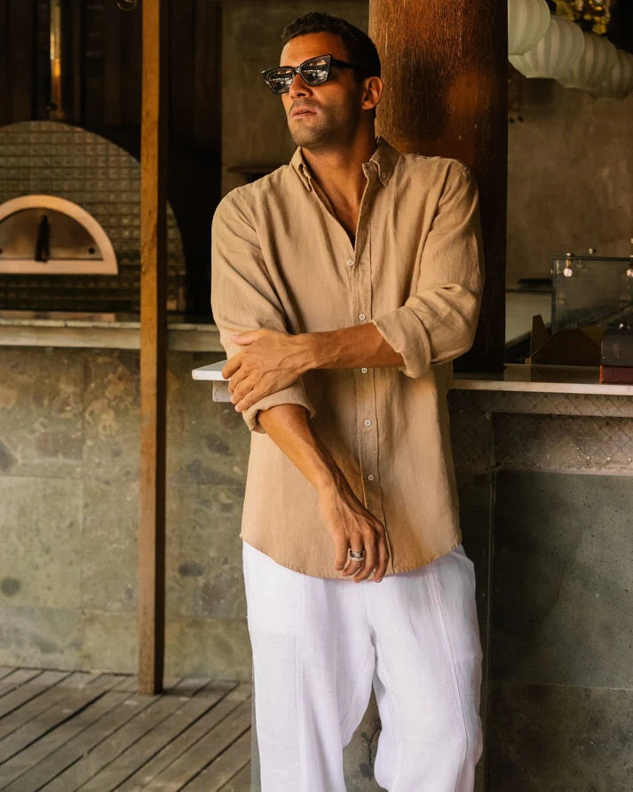 Mens Classic Linen shirt - Wheat