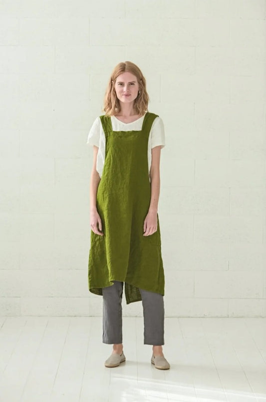 Japanese Style Linen Apron - Moss
