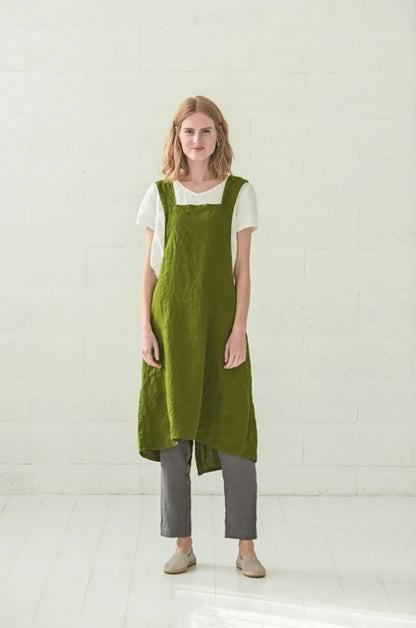 Japanese Style Linen Apron - Moss