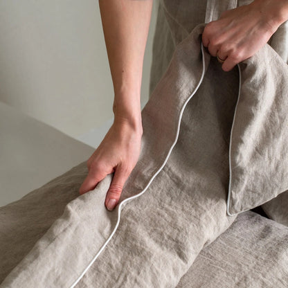 Linen Duvet Cover with White Piping | Natural