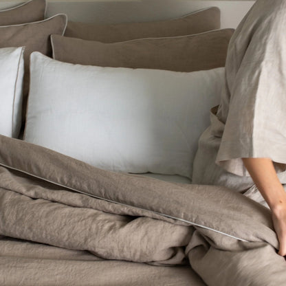 Linen Duvet Cover with White Piping | Natural