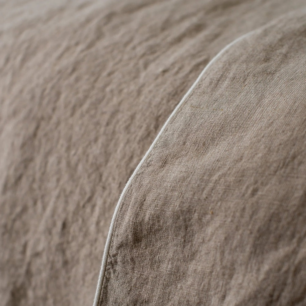 Linen Duvet Cover with White Piping | Natural