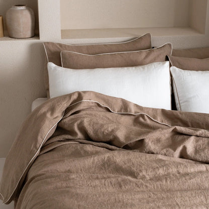 Linen Duvet Cover with White Piping | Natural