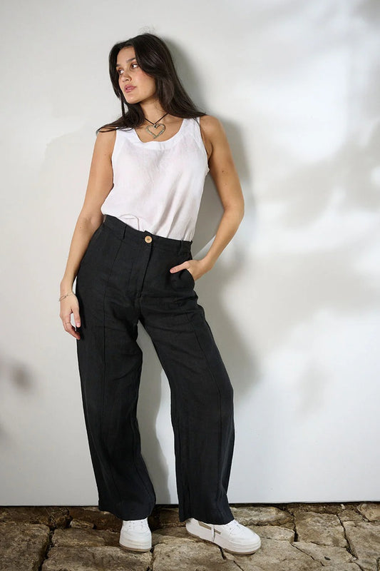 Tailored Linen Pant - Black