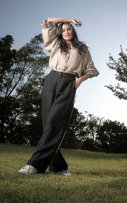 Tailored Linen Pant - Black