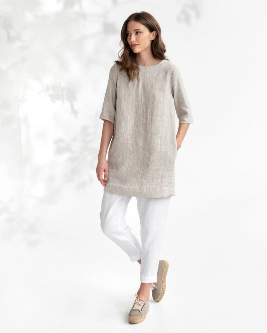 Linen tunic dress in Natural
