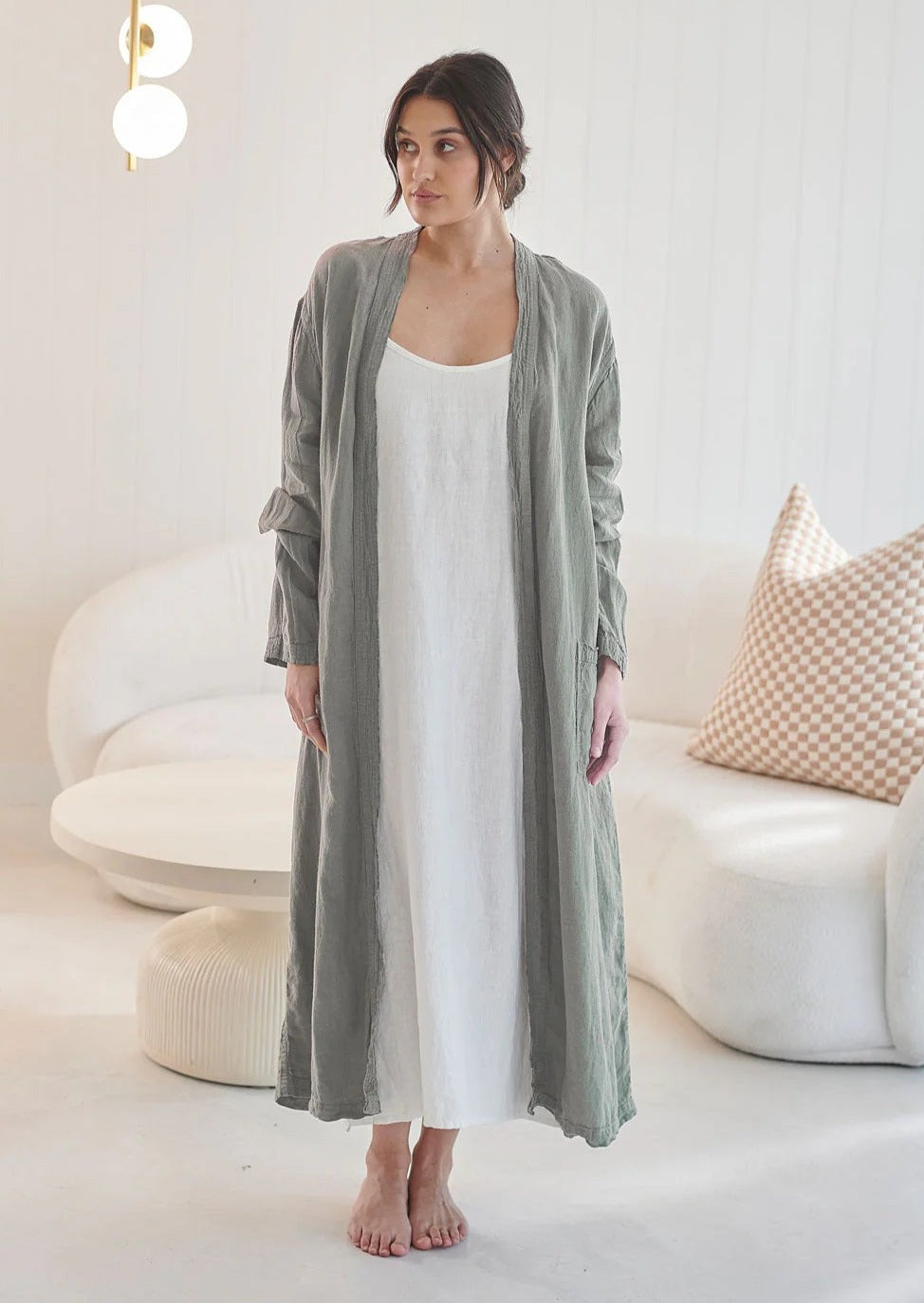 Lien Robe Linen Robe | Olive – The Foxes Den