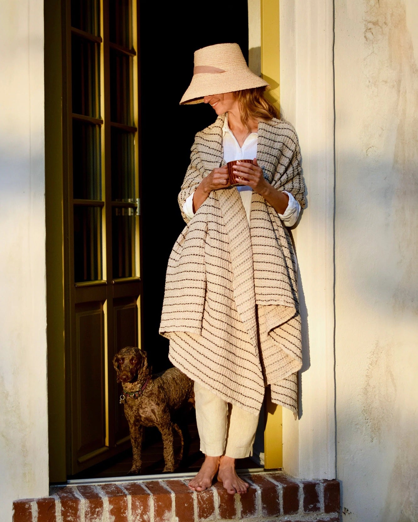 Striped waffle blanket – Natural Stripe