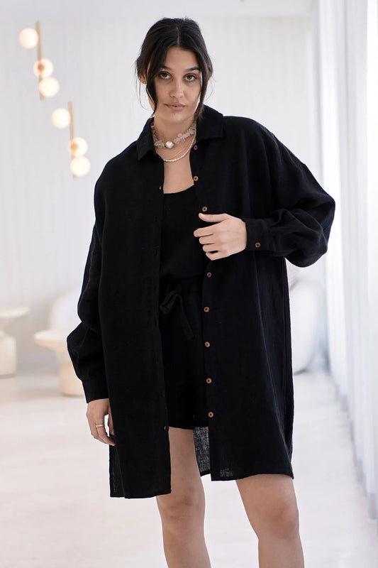 Linen Shift Dress | Black