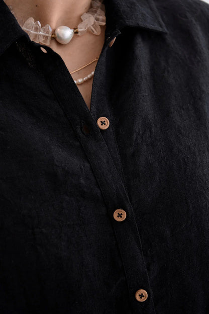 Linen Shift Dress | Black
