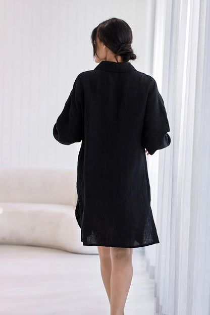 Linen Shift Dress | Black