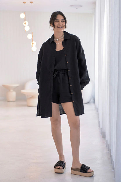 Linen Shift Dress | Black