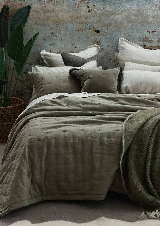 Linen Bedspread |  Olive