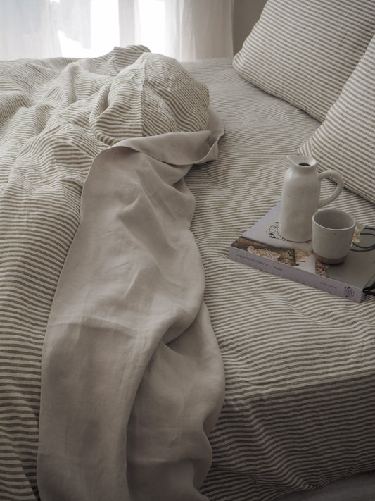 Queen Linen Flat Sheet in Bone