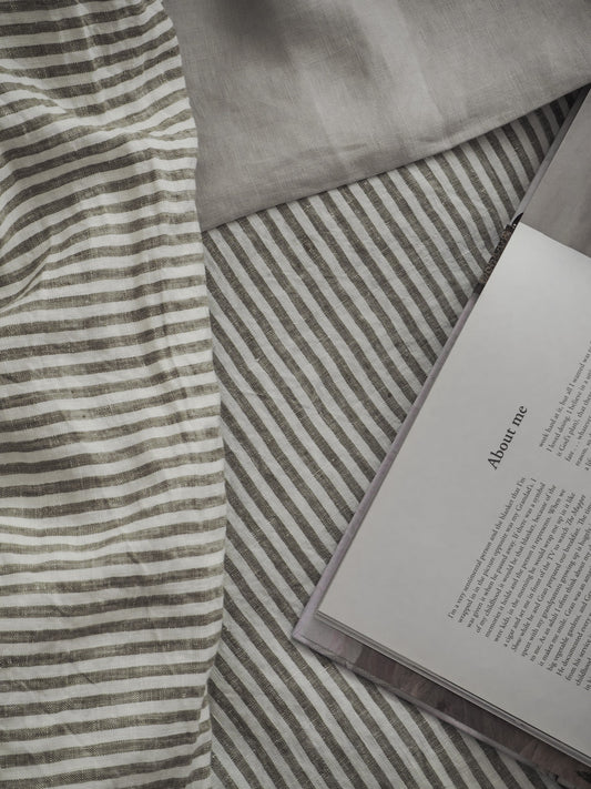 Linen Flat Sheet | Olive Stripe