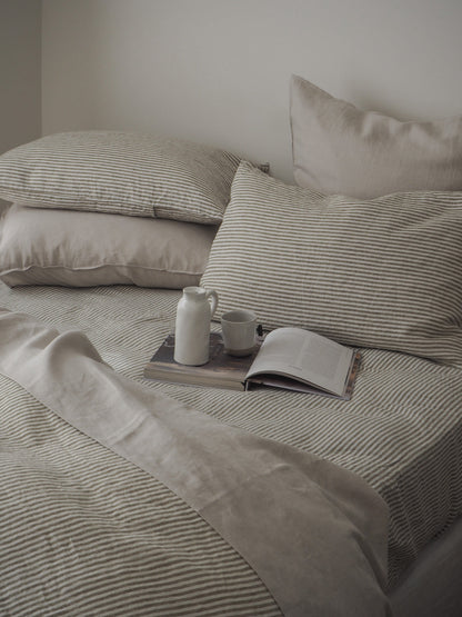 Linen Duvet Cover Set | Olive Stripe