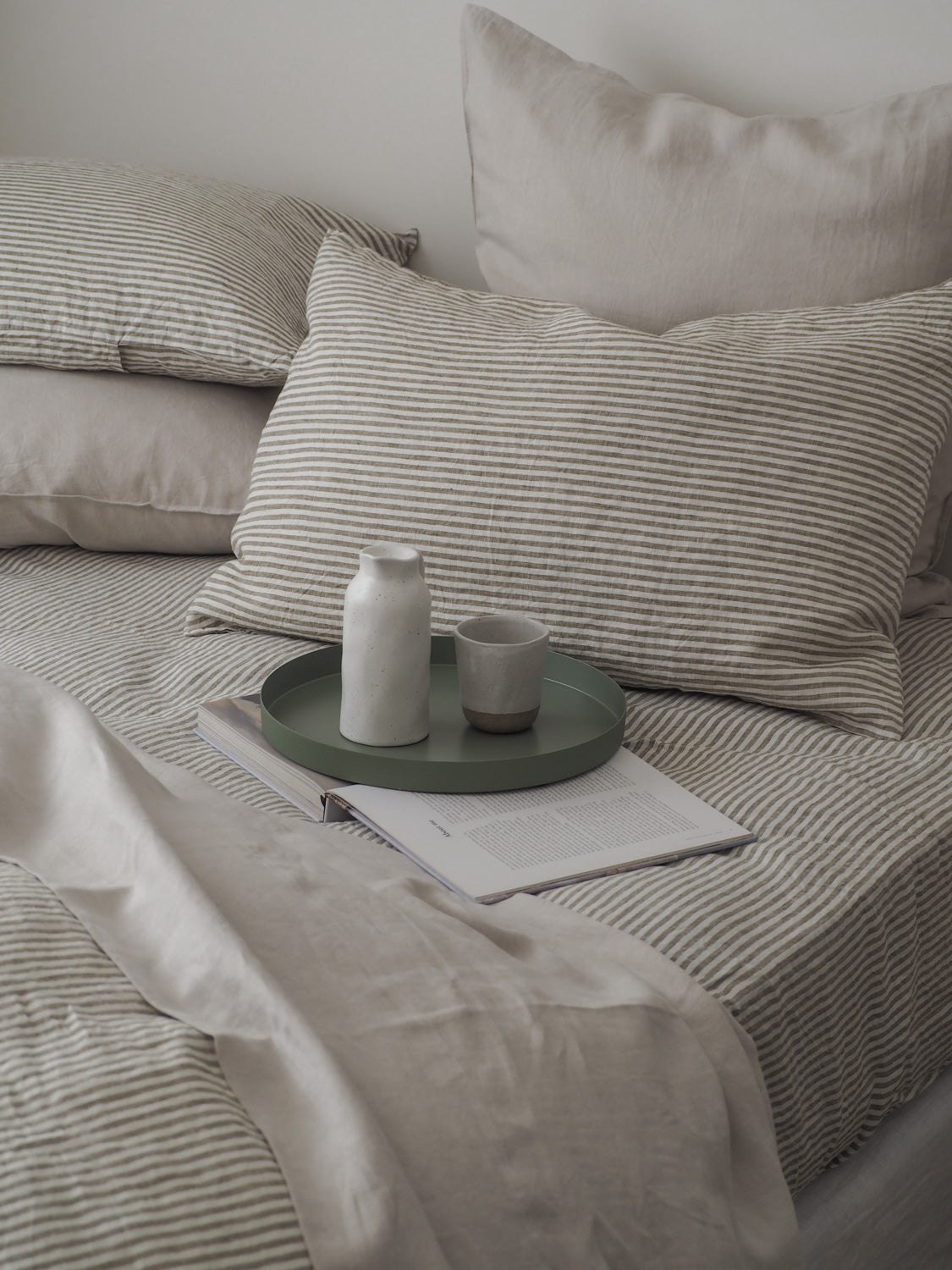 Linen Pillowcases | Olive Stripe