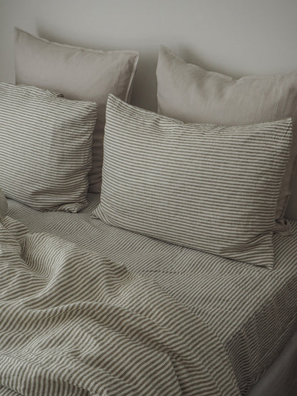 Linen Pillowcases | Olive Stripe