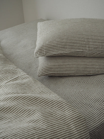 Linen Pillowcases | Olive Stripe