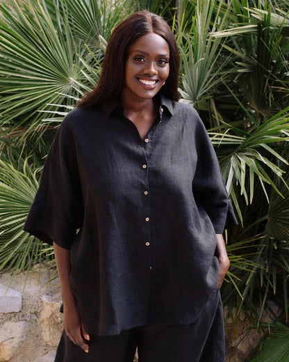 Oversized Linen Shirt - Black