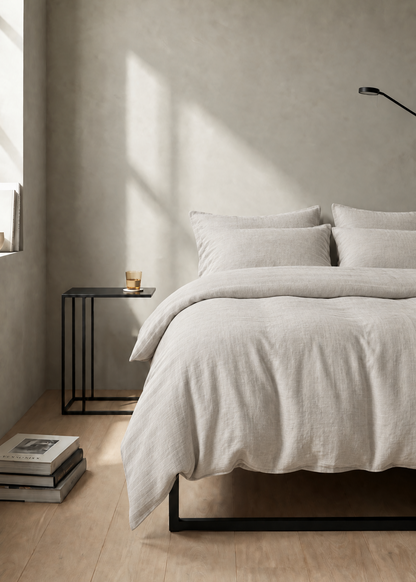 Heavy Linen Duvet Cover in Oyster