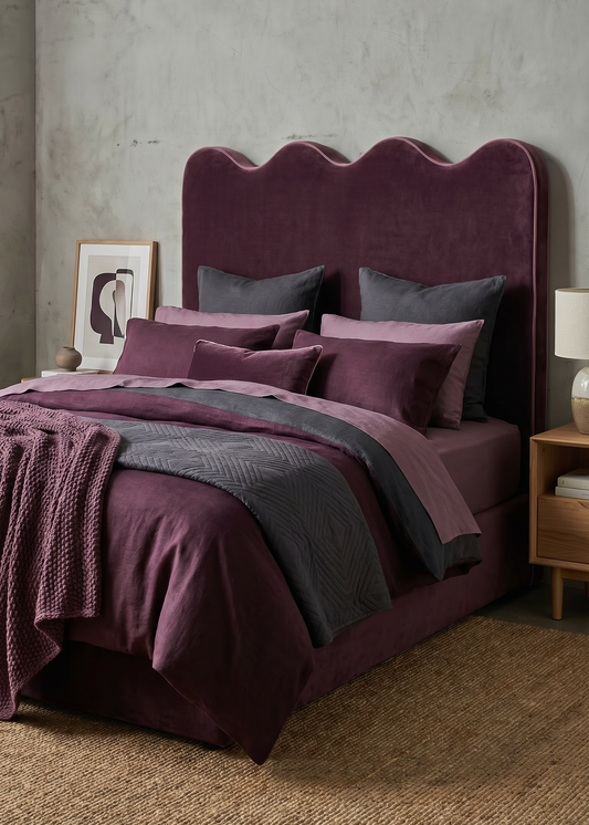 Piped Edge Headboard | Upholstered Bedhead -Plum