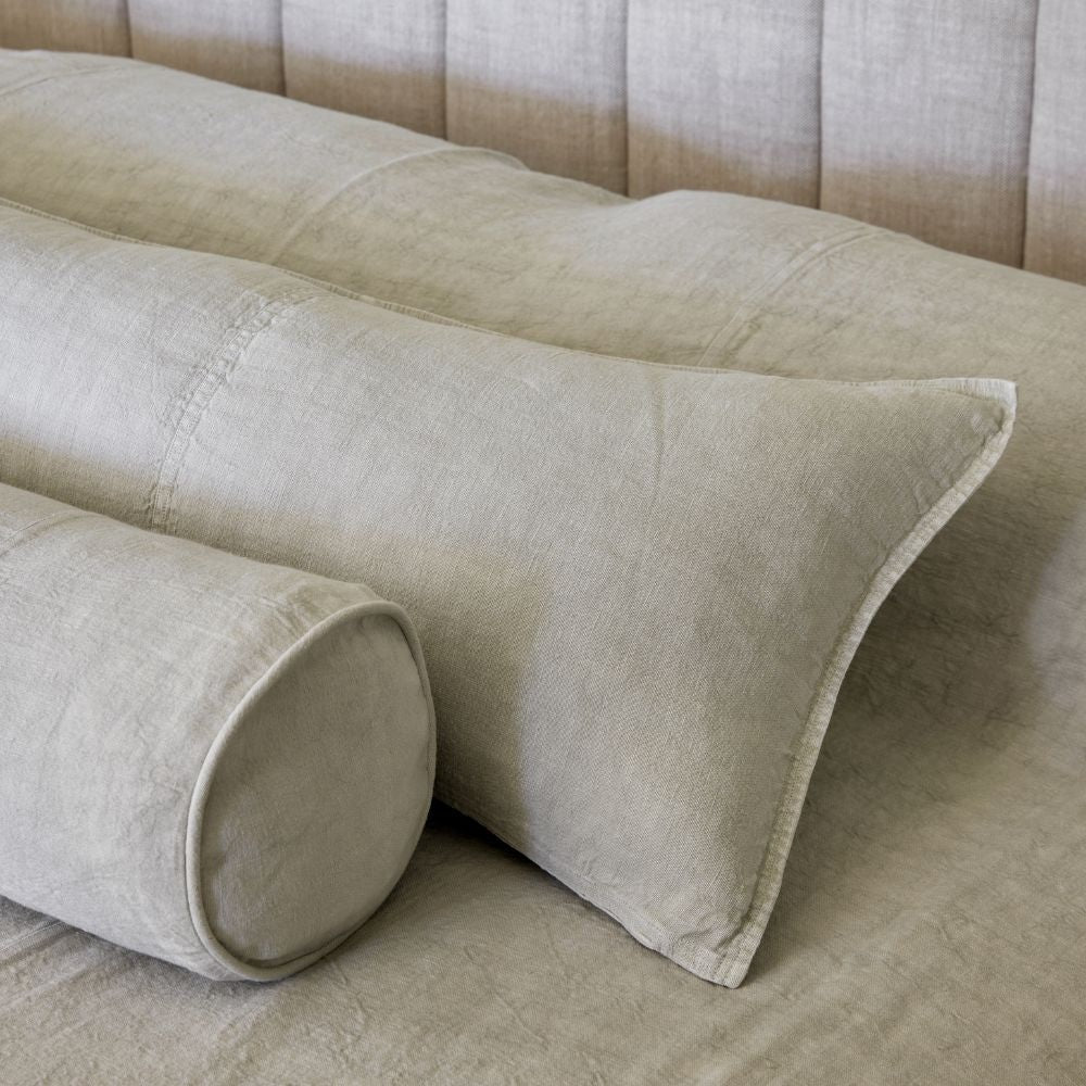 Long Linen Lumbar Cushion in Putty