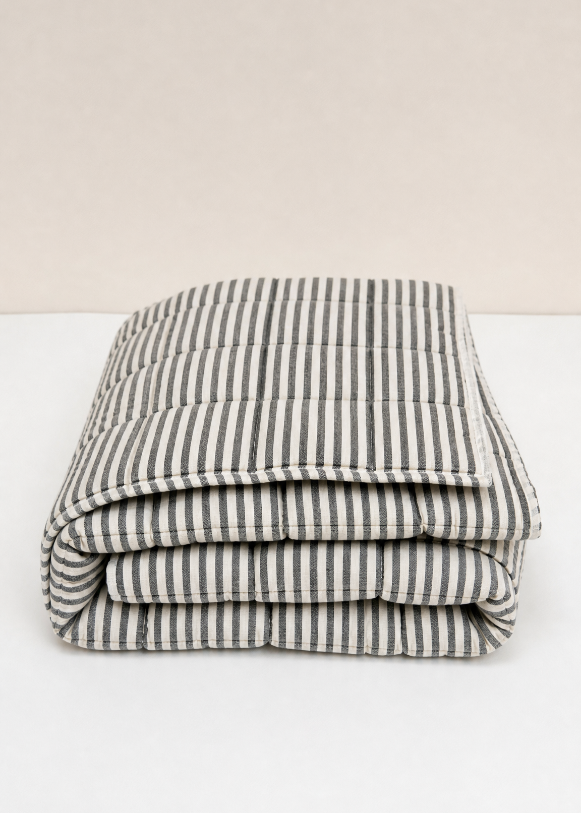Linen Quilted Bed Cover - Black and White Stripe