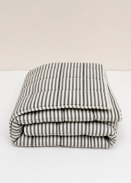 Linen Quilted Bed Cover - Black and White Stripe