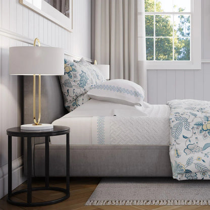 Luxury Rattan Weave Embroidered Flat Sheet Set | White