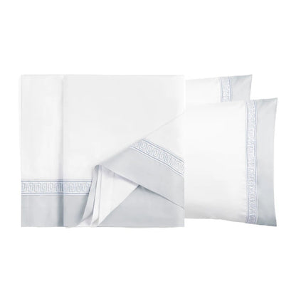 Luxury Greek Key Embroidered Flat Sheet Set