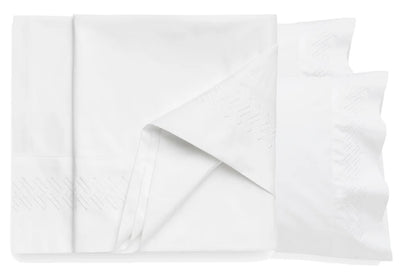 Luxury Rattan Weave Embroidered Flat Sheet Set | White