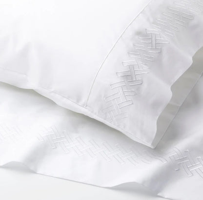 Luxury Rattan Weave Embroidered Flat Sheet Set | White