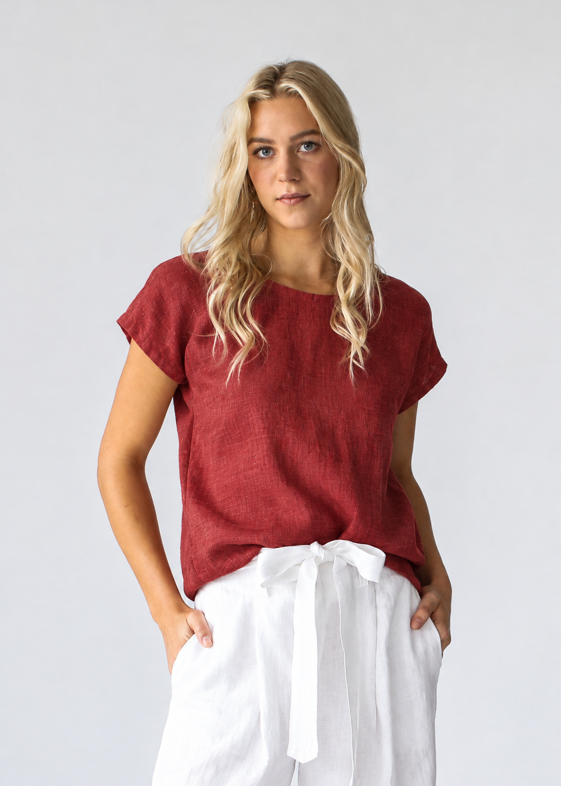 Linen T-Shirt | Red -15% OFF