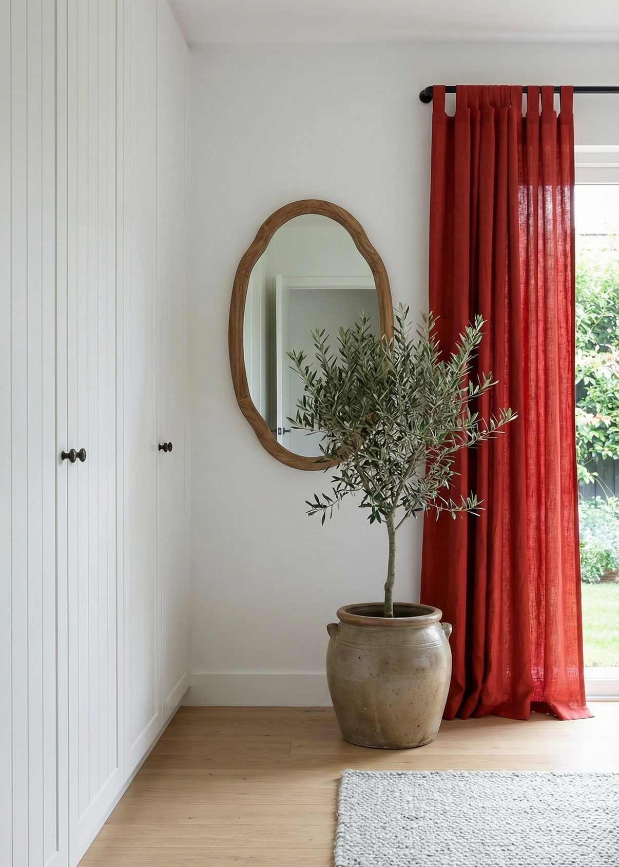 Natural Linen Stonewashed Curtains | Deep Red main image 1