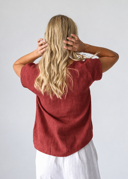 Linen T-Shirt | Red -15% OFF