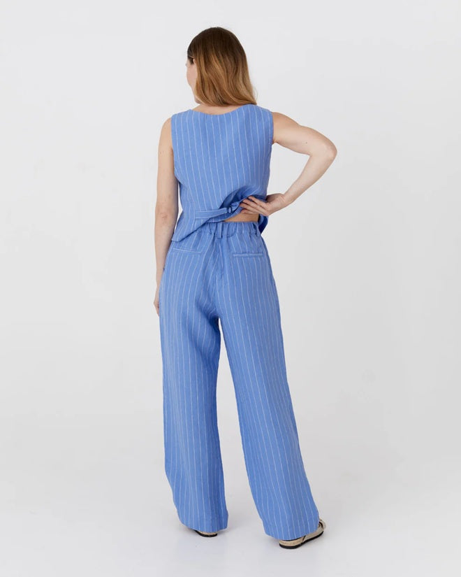 Rome Linen Pants in Blue Stripes