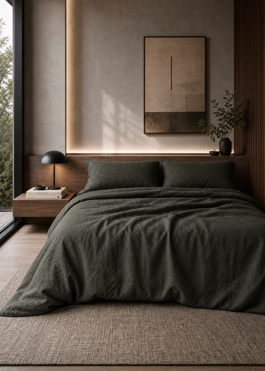 Linen Duvet Cover Set | Forest Green | Made in New Zealand