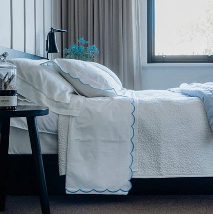 Scalloped Embroidery Sheet set - Pale Blue