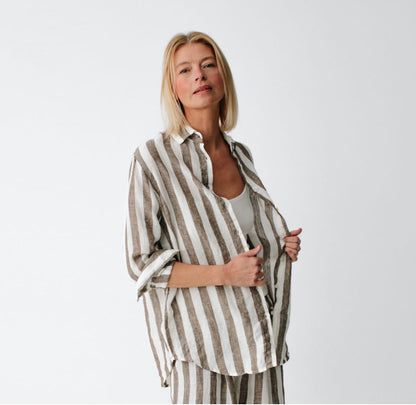 Linen Shirt | Brown Stripes