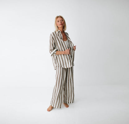 Linen Shirt | Brown Stripes