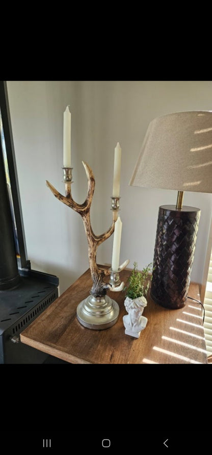 WOVEN LEATHER LAMP BASE | DARK BROWN